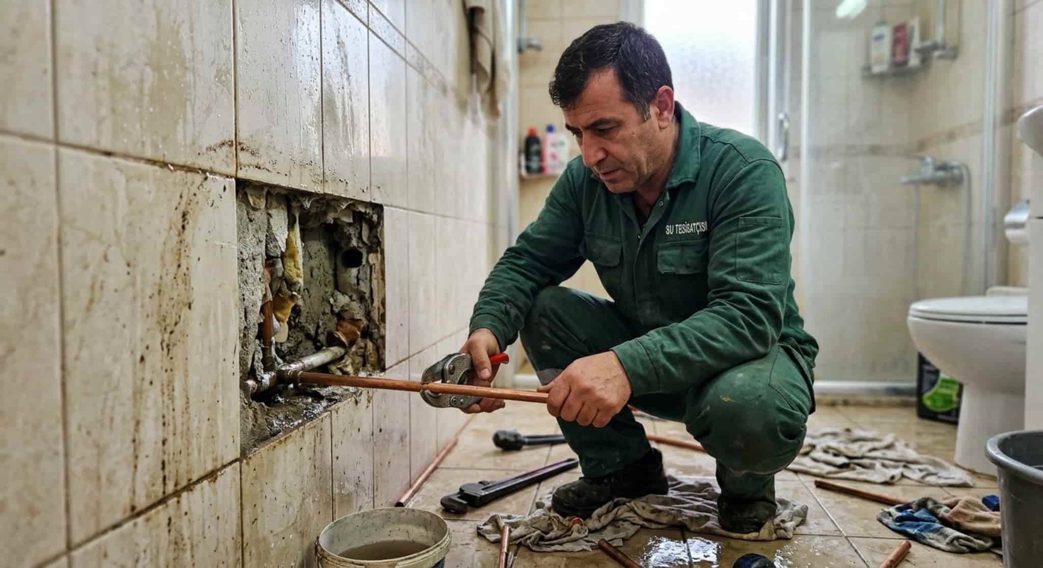 Boru tamiri yapan tesisatçı